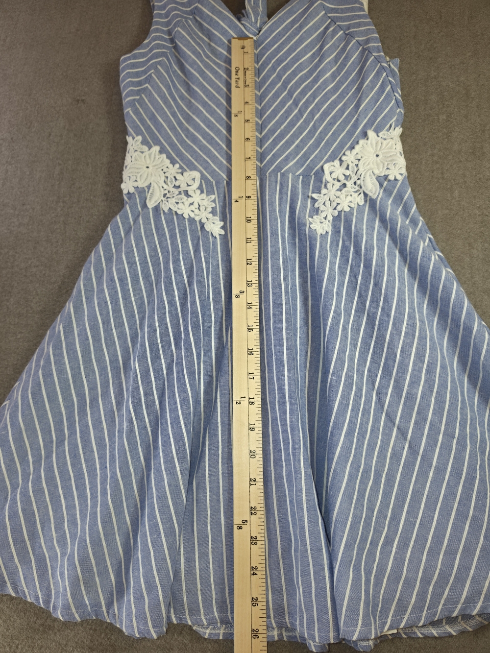 Francesca's Collections Miami Blue & White Stripe Lace Detail Poly-Cotton Blend - Picture 11 of 15